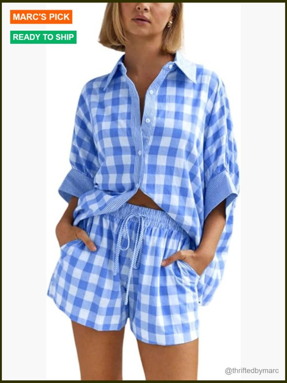 Plaid Matching Set with Button Down Shirt and Wide Leg Shorts